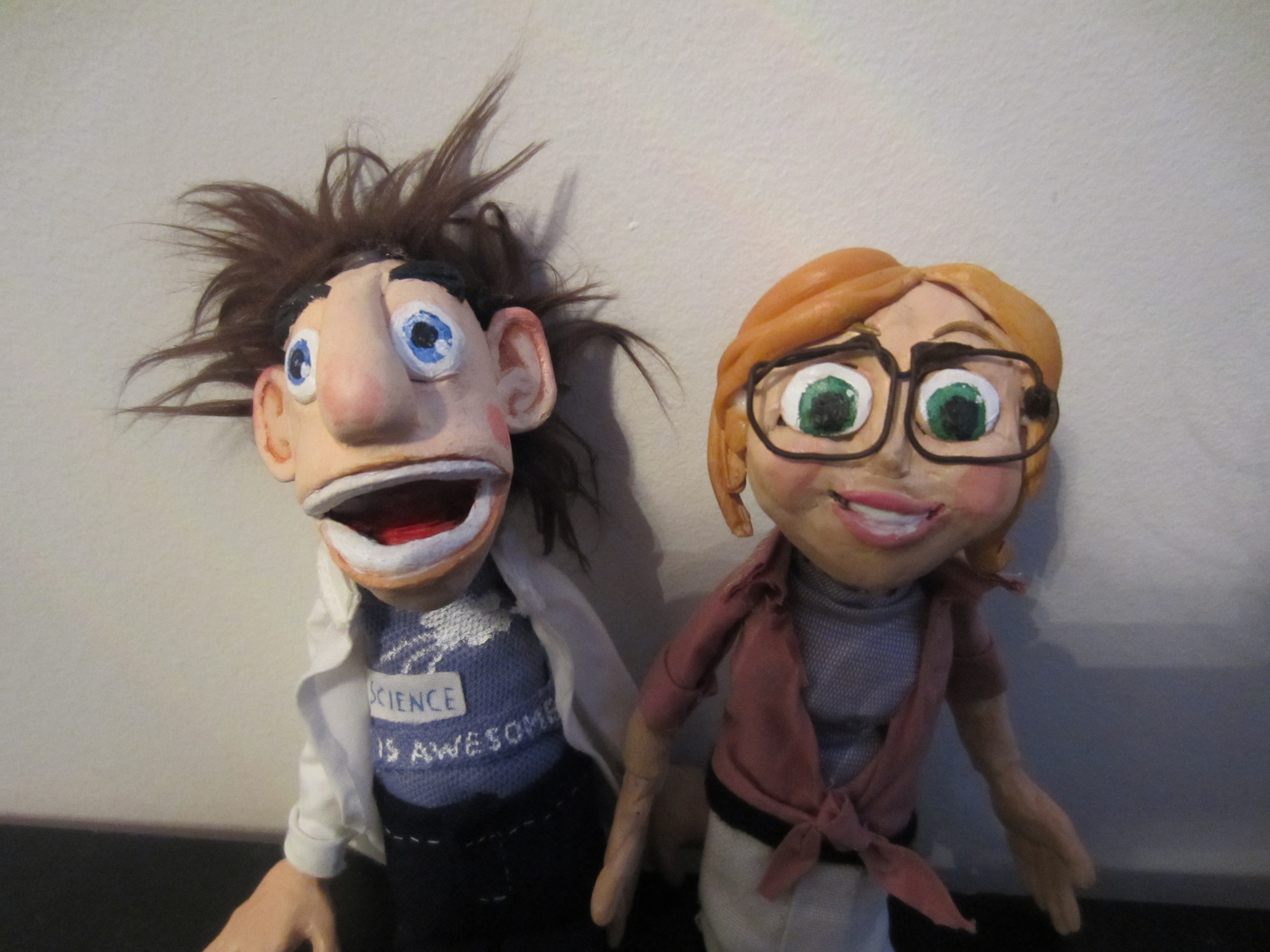Flint Lockwood and Sam Sparks sculpey dolls.